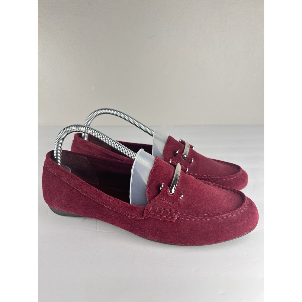 Ralph Lauren Christiana Suede Loafers Burgundy Metal bar Logo Womens Size 8.5